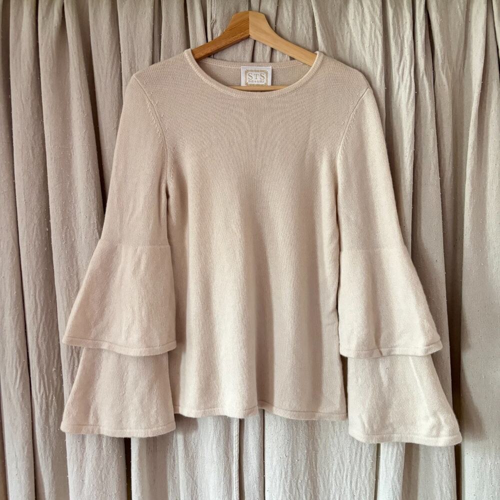 Sail to Sable Wool Cashmere Tiered Bell Sleeve Sweater Cream Size S